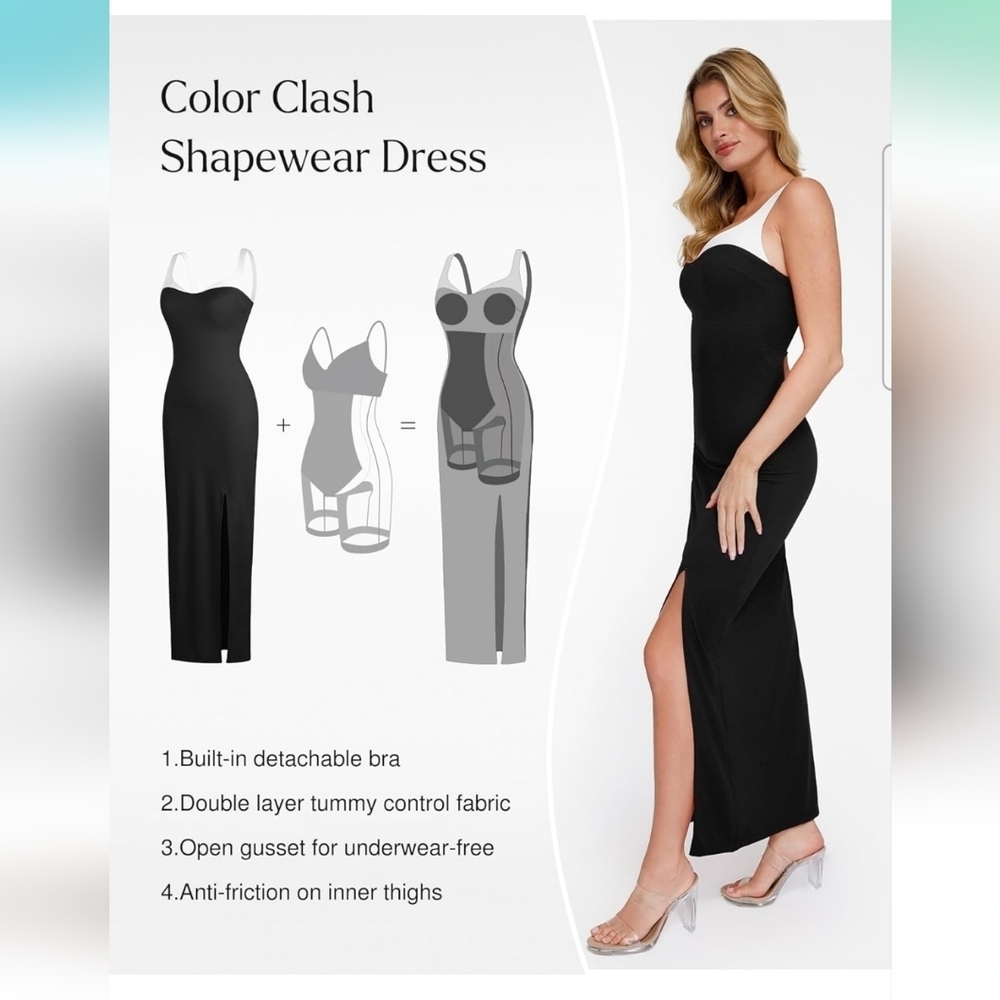 Color Clash Black and White Shapewear Dress - Picture 3 of 14